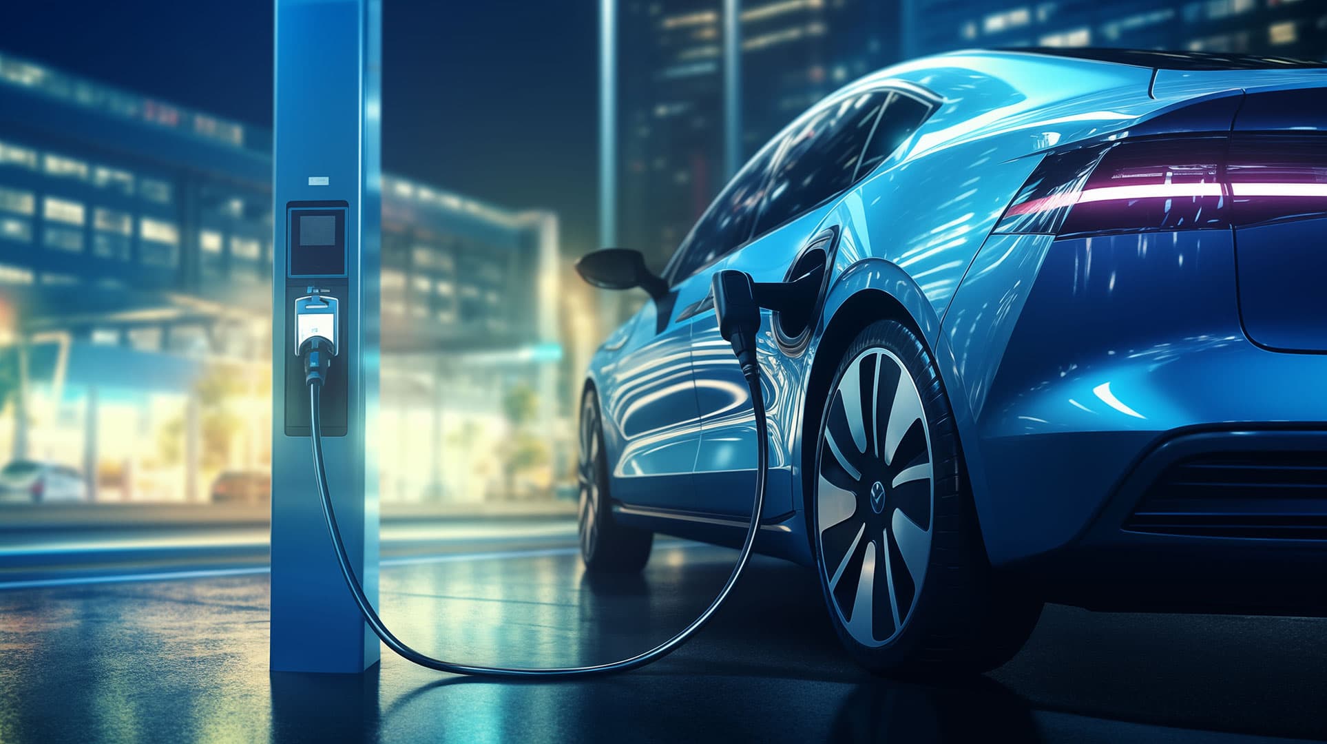 An LBK Solutions EV charging installation at dusk